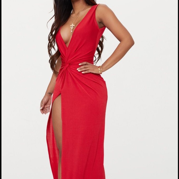 red slinky maxi dress